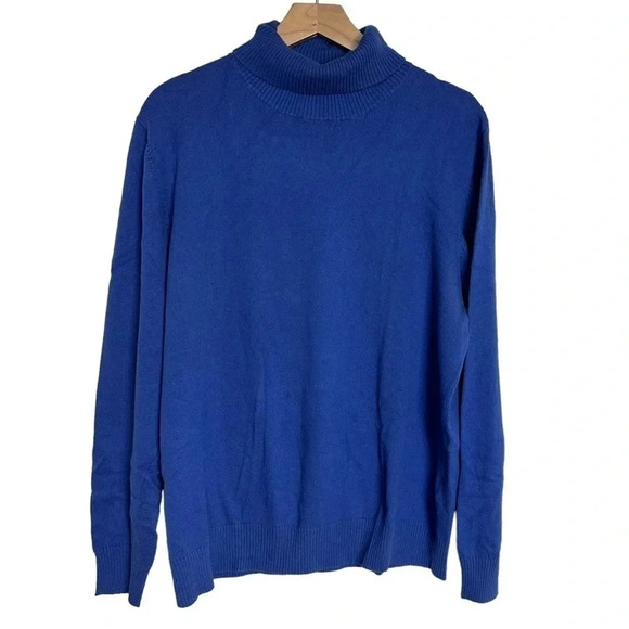Lands’ End L mens royal blue cotton cashmere blend turtleneck sweater - Picture 1 of 6